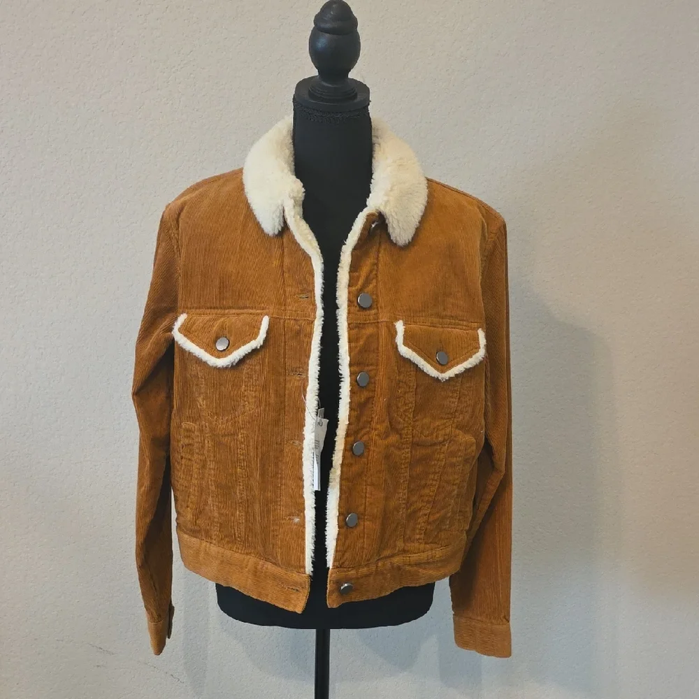 New ASOS Tan Corduroy Jacket with Cream Sherpa Collar - Picture 1 of 1